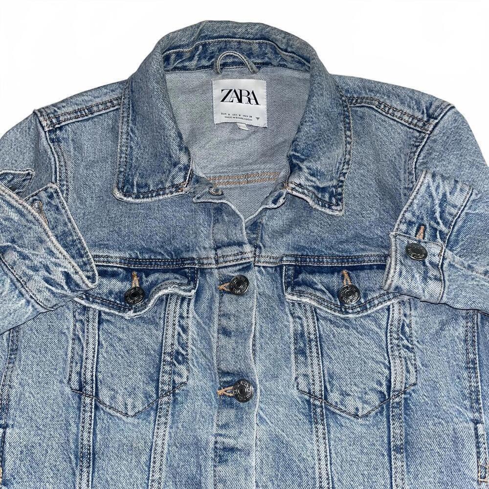 ZARA Jean Denim Jacket Woman’s Small Classic Denim Made In Bangladesh Jean Coat - Picture 2 of 8